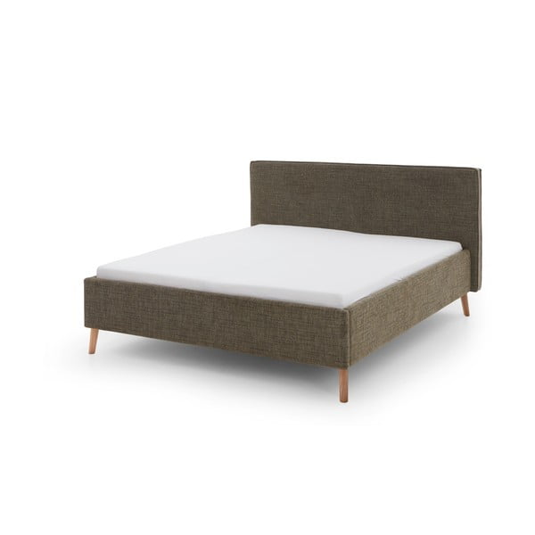 Tumši zaļa polsterēta divvietīga gulta ar veļas kasti ar redelēm 180x200 cm Riva – Meise Möbel
