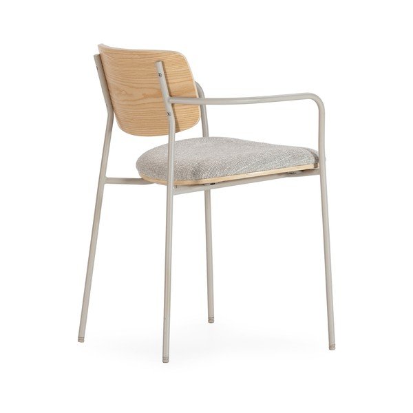 Gaiši pelēki/dabīga toņa polsterēti ēdamistabas krēsli ar roku balstiem Nour – MOME-image-4