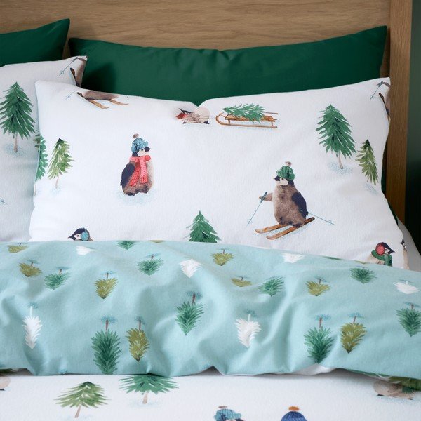 Balta vienguļamā flaneļa gultas veļa 135x200 cm Snowy Penguin – Catherine Lansfield-image-3