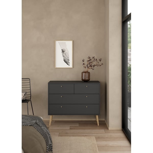 Antracīta pelēka zema kumode 99x82 cm Bodo – Tvilum-image-1