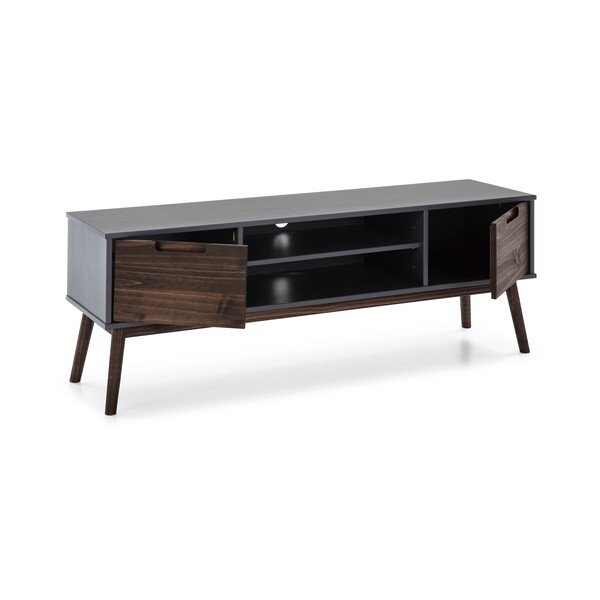 Antracīta pelēks/tumši brūns priedes masīvkoka TV galdiņš 140x52,5 cm Nussa – Marckeric-image-2