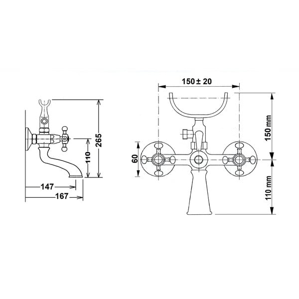 Bronzas krāsas sienas jaucējkrāns vannai (ar 2 izvadiem) Antea – Sapho-image-4