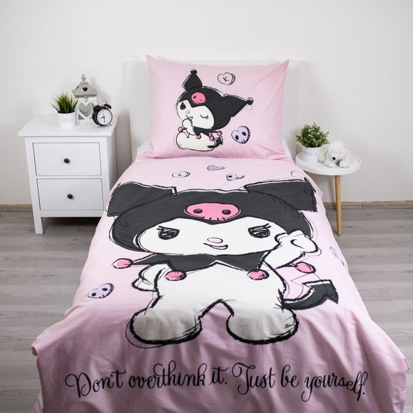 Rozā vienguļamā kokvilnas bērnu gultas veļa 140x200 cm Hello Kitty "Kuromi" – Jerry Fabrics-image-1
