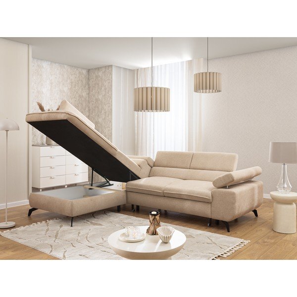 Bēšs stūra dīvāns no šenila auduma (ar kreiso stūri/L veida) Marbeya  – Ropez-image-4