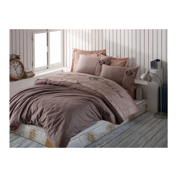 Kokvilnas satīna gultas veļa divguļamai gultai Brūna, 200 x 220 cm