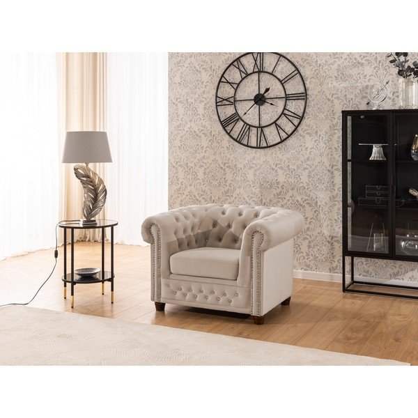 Bēšs samta Chesterfield atpūtas krēsls York Blik – Ropez-image-3