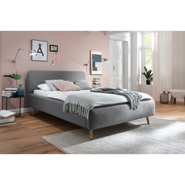 Pelēka polsterēta divvietīga gulta bez režģa 140x200 cm Mattis – Meise Möbel-image-1