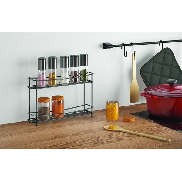 Melns divlīmeņu garšvielu plaukts Metaltex Pepito Lava-image-1