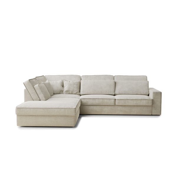 Pelēkbēšs stūra dīvāns no šenila auduma (ar kreiso stūri/L veida) Kirou – Maison de Rêve