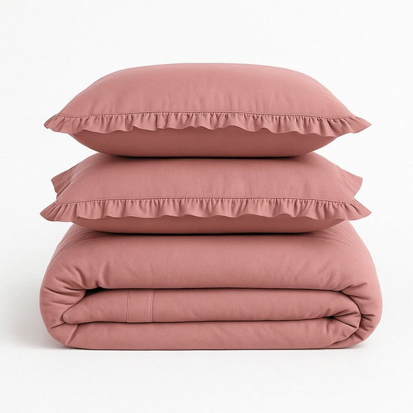 Rozā vienguļamā gultas veļa no ranforce kokvilnas 140x200 cm Ruffle Striped – Mila Home Luxury