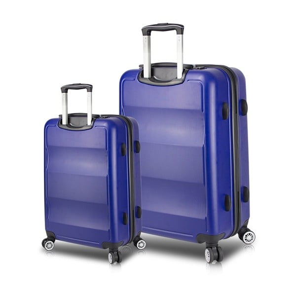 2 zilu ceļojuma koferu komplekts uz riteņiem ar USB pieslēgvietām My Valice LASSO Cabin & Large