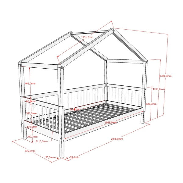 Balta dižskābarža masīvkoka bērnu gulta mājas formā 90x200 cm Forrest – Vipack-image-4