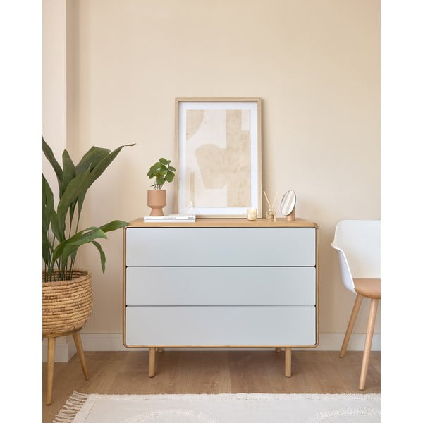 Pelēka/dabīga toņa kumode ar oškoka imitāciju 99x78,5x42 cm Anielle – Kave Home-image-1