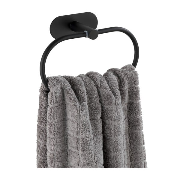 Matēti melns nerūsējošā tērauda sienas dvieļu turētājs Wenko Orea Ring Turbo-Loc® -image-3