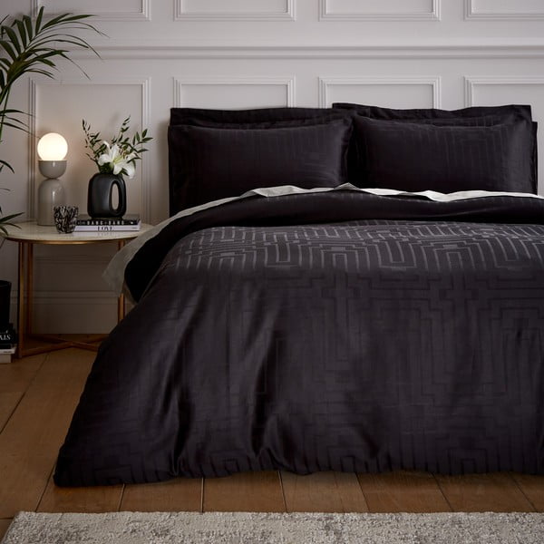 Melna kokvilnas satīna gultas veļa vienvietīgai gultai 135x200 cm – Bianca