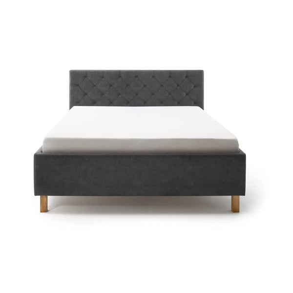 Tumši pelēka polsterēta divvietīga gulta ar veļas kasti ar redelēm 180x200 cm San Remo – Meise Möbel-image-2