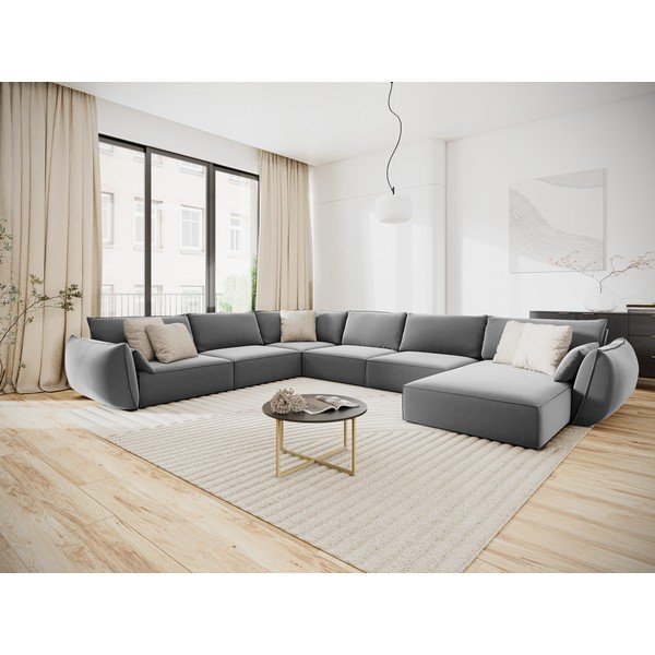Gaiši pelēks samta stūra dīvāns (ar kreiso stūri/U veida) Vanda – Mazzini Sofas-image-1