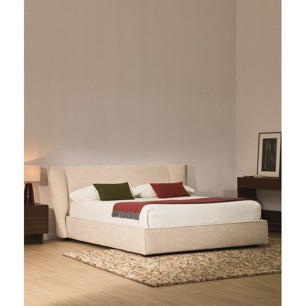 Bēša polsterēta divvietīga gulta no šenila ar veļas kasti ar redelēm 180x200 cm Arvian – Kave Home-image-1