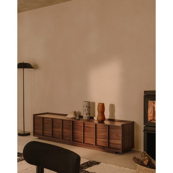 Brūns TV galdiņš ar riekstkoka imitāciju 200x47x40 cm Onix – Kave Home-image-1