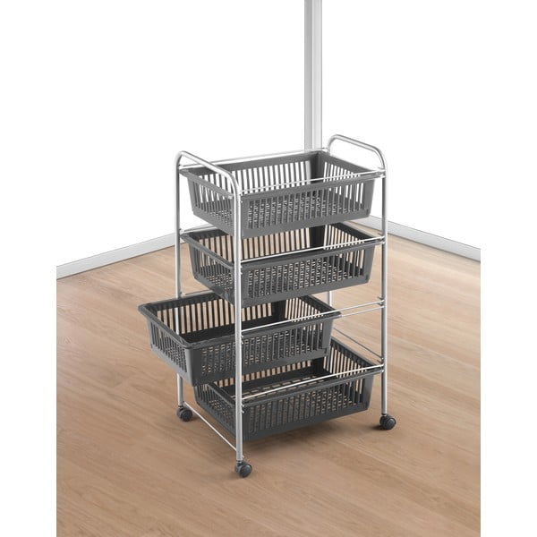 Tumši pelēks/sudraba krāsas plaukts uz riteņiem 46x78 cm – Metaltex-image-2