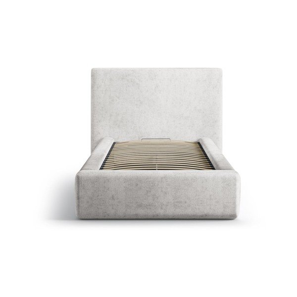 Gaiši pelēka polsterēta vienvietīga gulta ar veļas kasti un redelēm 90x200 cm Amy – Micadoni -image-3