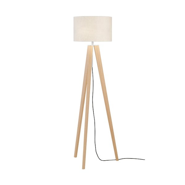 Bēša/dabīga toņa stāvlampa ar auduma abažūru (augstums 140 cm) Shine-wood – Fischer & Honsel