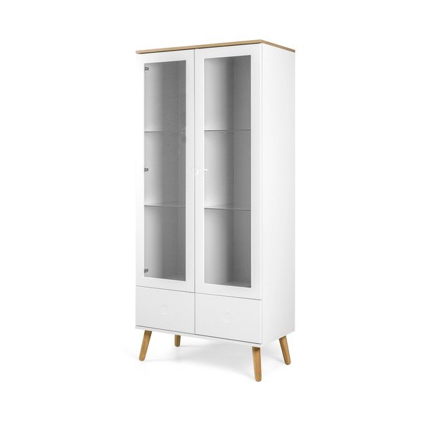 Balta vitrīna ar ozolkoka kājām Tenzo Dot, augstums 175 cm-image-2