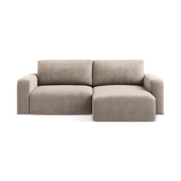 Bēšs salokāms stūra dīvāns no šenila auduma ar uzglabāšanas vietu (ar labo stūri/ar zvilni) Kona – Makamii