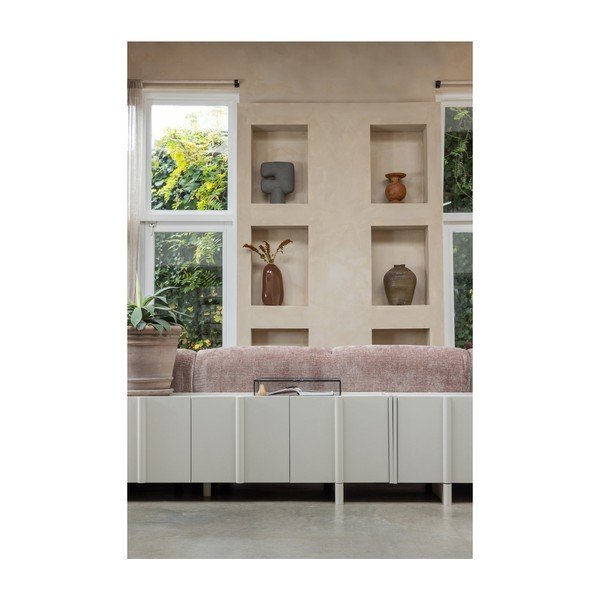 Gaiši pelēks priedes masīvkoka TV galdiņš 152x53x46 cm Basu – WOOOD-image-1