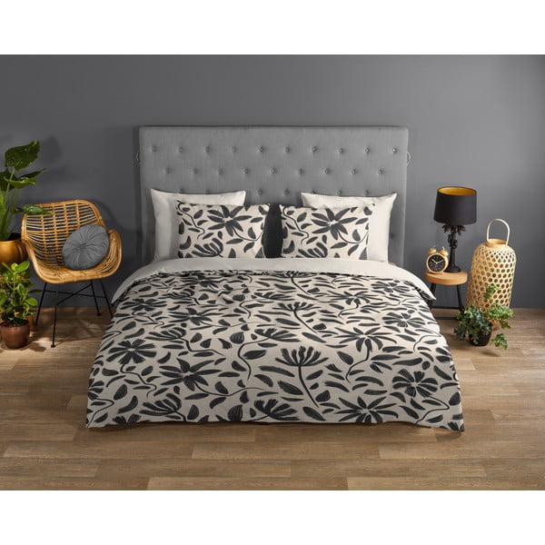 Melna/bēša divguļamā kokvilnas gultas veļa 200x220 cm Emilia – Good Morning-image-1