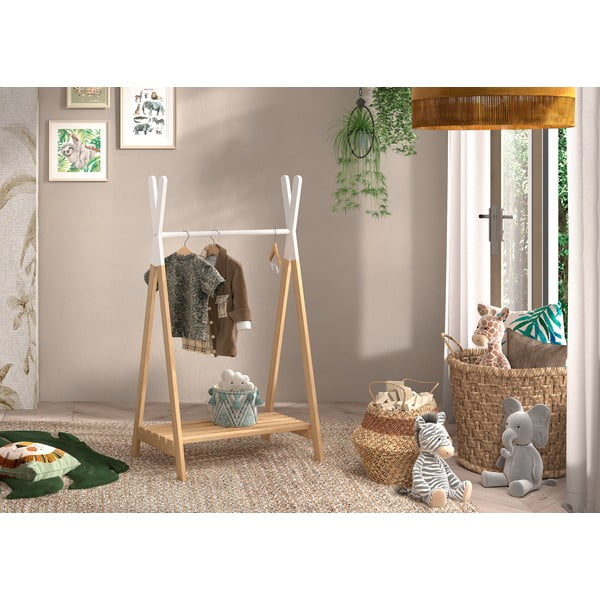 Balts/dabīga toņa priedes masīvkoka bērnu drēbju pakaramais KIDDY – Vipack-image-1