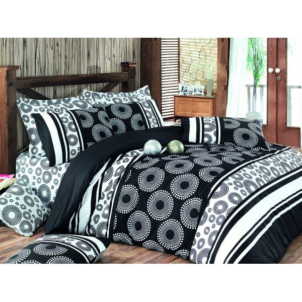 Melna pagarinātā kokvilnas gultas veļa divguļamai gultai ar palagu un segas pārvalku 220x240 cm Sema – Mijolnir