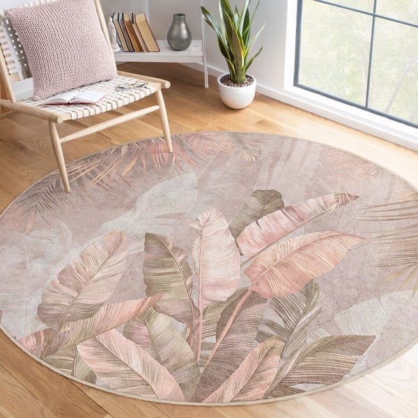Gaiši rozā mazgājams apaļš paklājs ø 80 cm Dusty Leaves – Mila Home-image-1