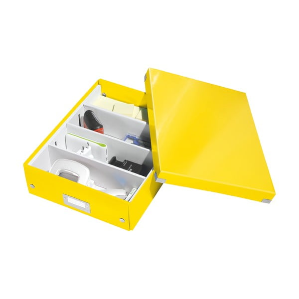 Dzeltena kartona uzglabāšanas kaste ar vāku 28x37x10 cm Click&Store – Leitz