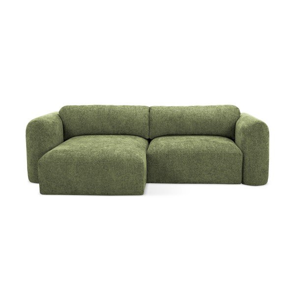 Zaļš salokāms stūra dīvāns no šenila auduma ar uzglabāšanas vietu (ar kreiso stūri/ar zvilni) Mele – Makamii