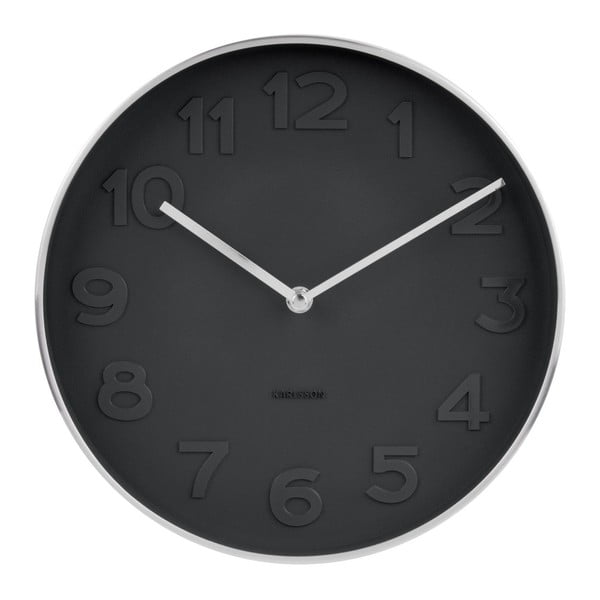 Melns sienas pulkstenis ar sudraba detaļām Karlsson Mr. Black, ⌀ 27,5 cm