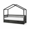 Antracīta pelēka priedes masīvkoka bērnu gulta mājas formā/izvelkama ar veļas kasti 90x200 cm DALLAS – Vipack