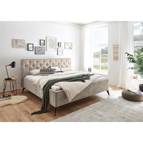 Bēša polsterēta divvietīga gulta bez režģa 180x200 cm Alicante – Meise Möbel-image-1