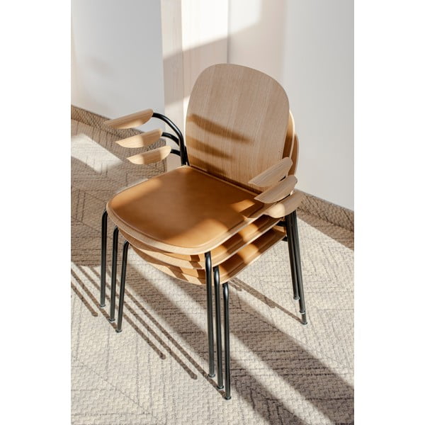 Dabīga toņa pusdienu krēsli ar roku balstiem/saliekami vieni uz otra (2 gab.) ar ozolkoka imitāciju Book – Gazzda-image-1