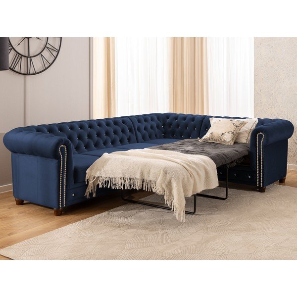 Zils samta salokāms stūra dīvāns (ar labo stūri/L veida) York Blik – Ropez-image-4