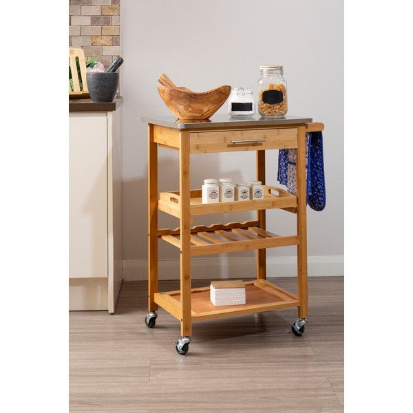 Bambusa servēšanas galdiņš uz riteņiem 41x58 cm Harlow – Premier Housewares-image-1