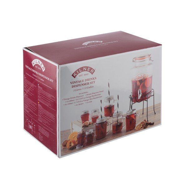 8 Kilner Vintage dzērienu dozatoru un 8 glāžu komplekts-image-1
