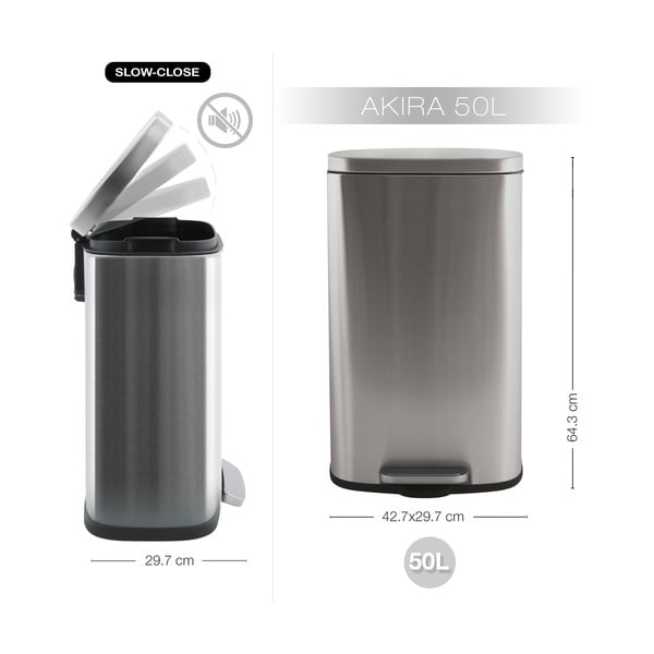 Matētas sudraba krāsas tērauda atkritumu tvertne ar pedāli 50 l   Akira – Spirella-image-4