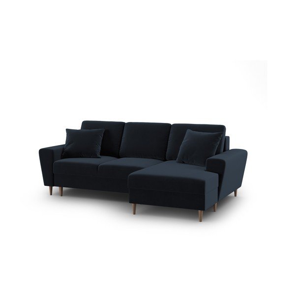 Tumši zils samta salokāms stūra dīvāns ar uzglabāšanas vietu (ar labo stūri/ar zvilni) Kyoto – Cosmopolitan Design-image-1