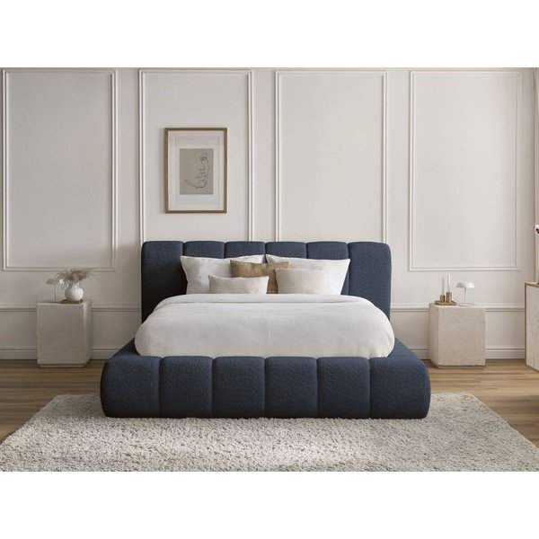 Tumši zila polsterēta divvietīga gulta ar veļas kasti un redelēm 180x200 cm Denali – Bobochic Paris-image-1