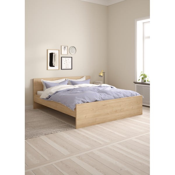 Dabīga toņa divvietīga gulta ar ozolkoka imitāciju bez režģa 180x200 cm Naia – Tvilum-image-1