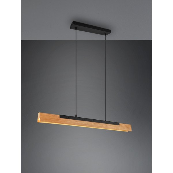 Matēti melna LED piekaramā lampa ar koka abažūru Kerala – Trio-image-3