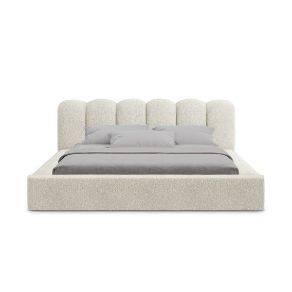 Bēša polsterēta divvietīga gulta ar veļas kasti un redelēm 140x200 cm Mano – Makamii-image-3