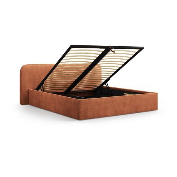 Ķieģeļu sarkana polsterēta divvietīga gulta ar veļas kasti un redelēm 180x200 cm Elizabeth – Micadoni -image-2