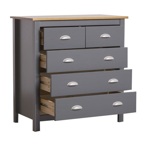 Antracīta pelēka priedes masīvkoka kumode ar 5 atvilktnēm Marckeric Jade-image-4